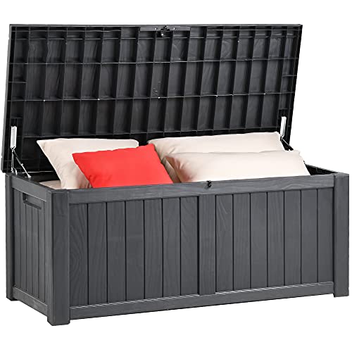 YITAHOME 460 Liter Groß Gartenbox Wasserdicht, Abschließbarem Outdoor Kissenbox, Garten Auflagenbox Wetterfest Garten Aufbewahrungsbox für Gartengeräten Poolzubehör Spielzeug, Dunkelgrau von YITAHOME