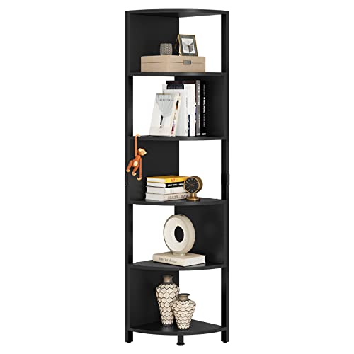 YITAHOME Bücherregal, mit 6 Ebenen, Eckregal stehend, Modern Freistehend, Display-Eck-Bücherregal, Aufbewahrungsregal Holz für Wohnzimmer, Büro, Schlafzimmer, Arbeitszimmer (schwarz) von YITAHOME