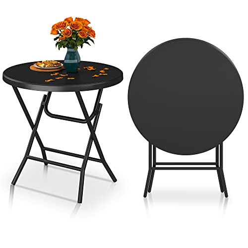 YITAHOME 80cm Gartentisch, Runder Klapptisch, Balkontisch Klappbar, Campingtisch Wetterfest für Outdoor Party Strand BBQ, mit Rostfreie Metallrahmen, 80 x 80 x 74cm, Schwarz von YITAHOME
