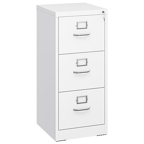 YITAHOME Aktenschrank Abschließbar, Metall Aktenschränke mit 3 Schubladen für A4, Legal, Letter, Anti-Kippen Büroschrank mit Cue-Kartenschlitz für Home-Office, Weiß, 45.8 x 45 x 103cm von YITAHOME