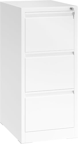 YITAHOME Aktenschrank mit 3 Abschließbaren Schubladen, Kippsicherer Rollender Aktenschrank mit Rädern für das Büro zu Hause, Unter-Pult-Aktenschränke, weiß, 62 x 46 x 103cm von YITAHOME