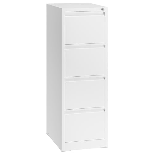 YITAHOME Aktenschrank mit 4 Abschließbaren Schubladen, Kippsicherer Rollender Aktenschrank mit Rädern für das Büro zu Hause, Unter-Pult-Aktenschränke, weiß, 62 x 45.8 x 133cm von YITAHOME