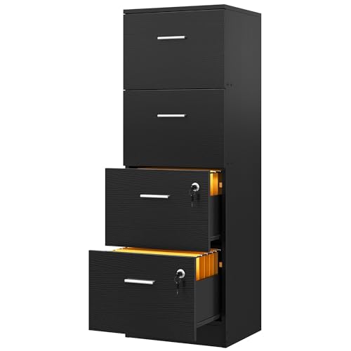 YITAHOME Aktenschrank mit 4 Schubladen, Büroschrank Abschließbar,130,7 cm tiefer Vertikaler Aktenschrank für Aktenordner in A4-Größe, Schubladenschrank für Zuhause und Büro (schwarz) von YITAHOME