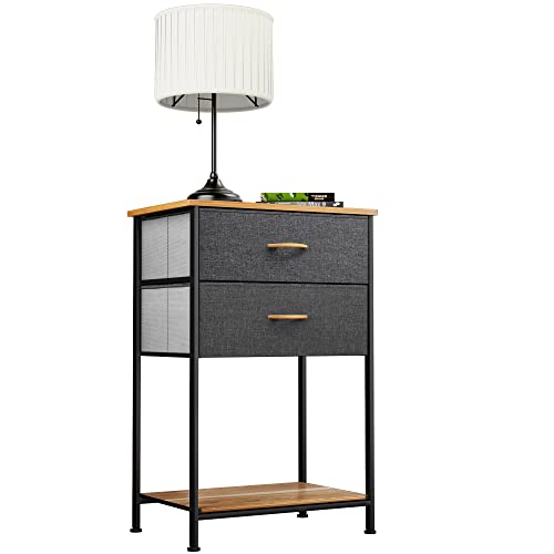 YITAHOME Kommode mit Schubladen, Schrank mit 2 Schubladen aus Stoff, Aufbewahrungskommode Industrial Stil für Schlafzimmer, Wohnzimmer, Kinderzimmer, Flur, Aufbewahrungsschrank (Dunkelgrau) von YITAHOME