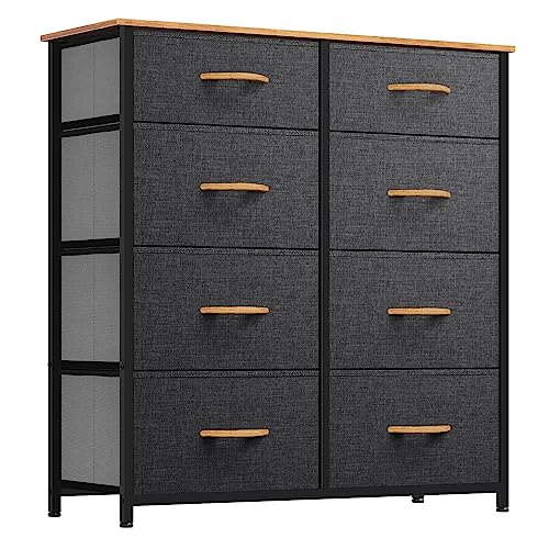 YITAHOME Kommode mit 8 Schubladen, Schrank mit Schubladen aus Stoff, Aufbewahrungskommode Industrial Stil für Schlafzimmer, Wohnzimmer, Kinderzimmer, Aufbewahrungsschrank (Dunkelgrau) von YITAHOME