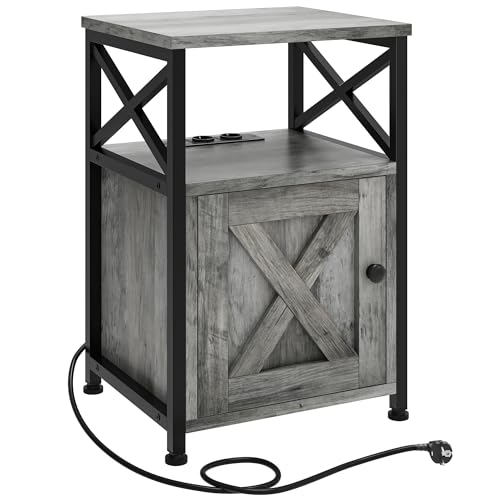 YITAHOME Beistelltisch, Nachttisch mit Kabinett, X-förmiger Couchtisch mit Ladestation, 2 USB-Anschlüssen und Steckdosen, Nachtkommode für Wohnzimmer, Metallrahmen, Schlafzimmer, Metallrahmen, Grau YITAHOME Beistelltisch, Nachttisch mit Kabinett, X-förmiger Couchtisch mit Ladestation, 2 USB-Anschlüssen und Steckdosen, Nachtkommode für Wohnzimmer, Metallrahmen, Schlafzimmer, Metallrahmen, Grau von YITAHOME