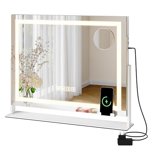 YITAHOME Bluetooth-Hollywood-Kosmetikspiegel mit Beleuchtung, 62x51cm, beleuchteter Schminkspiegel mit dimmbarem LED-Licht in 3 Modi, Touch-Steuerung, USB und Typ-C-Anschlüssen, Tisch- und Wandmontage YITAHOME Bluetooth-Hollywood-Kosmetikspiegel mit Beleuchtung, 62x51cm, beleuchteter Schminkspiegel mit dimmbarem LED-Licht in 3 Modi, Touch-Steuerung, USB und Typ-C-Anschlüssen, Tisch- und Wandmontage von YITAHOME