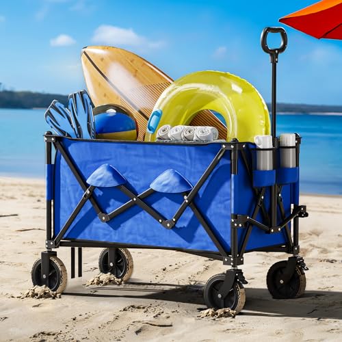 YITAHOME Bollerwagen Faltbar 200L Handwagen mit Abnehmbarem 100kg Transportwagen mit Sicherheitsgurt und Seitentasche 600D Oxford-Gewebe Bollerwagen 107x52x96cm für Garten/Strand/Picknick, Blau von YITAHOME