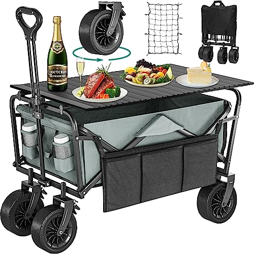 YITAHOME Bollerwagen mit Großen Universalrädern, Faltbarer Handwagen mit Tisch, 2 Getränkehaltern, Hohe Tragfähigkeit 220 lbs Verstellbare Griffhöhe, Bollerwagen für Outdoor Garten Picknicks (Grau) YITAHOME Bollerwagen mit Großen Universalrädern, Faltbarer Handwagen mit Tisch, 2 Getränkehaltern, Hohe Tragfähigkeit 220 lbs Verstellbare Griffhöhe, Bollerwagen für Outdoor Garten Picknicks (Grau) von YITAHOME