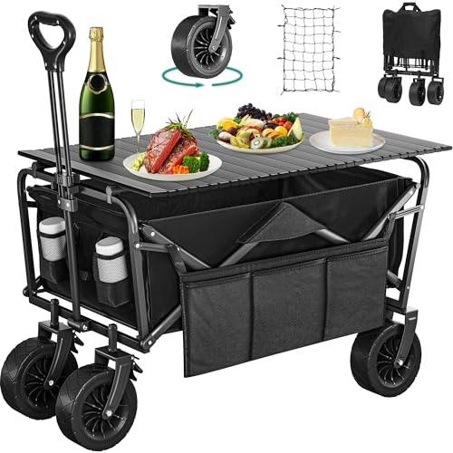 YITAHOME Bollerwagen mit Großen Universalrädern, Faltbarer Handwagen mit Tisch, 2 Getränkehaltern, Hohe Tragfähigkeit 220 lbs Verstellbare Griffhöhe, Bollerwagen für Outdoor Garten Picknicks (Schwarz) YITAHOME Bollerwagen mit Großen Universalrädern, Faltbarer Handwagen mit Tisch, 2 Getränkehaltern, Hohe Tragfähigkeit 220 lbs Verstellbare Griffhöhe, Bollerwagen für Outdoor Garten Picknicks (Schwarz) von YITAHOME