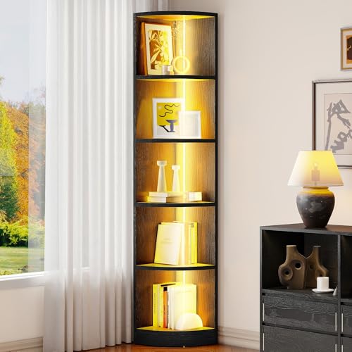 YITAHOME Bücherregal, 5-stöckiges Eckregal 30x30x180cm mit LED, Holz, offene Aufbewahrung, für Wohnzimmer, Heimbüro, Eckregal Freistehend49 YITAHOME Bücherregal, 5-stöckiges Eckregal 30x30x180cm mit LED, Holz, offene Aufbewahrung, für Wohnzimmer, Heimbüro, Eckregal Freistehend49 von YITAHOME