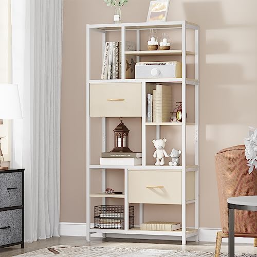 YITAHOME Bücherregal, 7 Regal Bücherregal mit Schubladen Boden bis zur Decke Bücherregal, industrielle Bücherregal, Stahlregal, geeignet für Wohnzimmer, Büro, Arbeitszimmer, Flur, Küche, Beige von YITAHOME