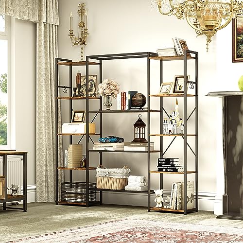 YITAHOME Bücherregal, Industrielles Bücherregal mit 13 Fächern Standregal Holzregal und Metallrahmen Bücherregal, Display Aufbewahrungsregal für Wohnzimmer, Home Office, Rustikales Braunes von YITAHOME