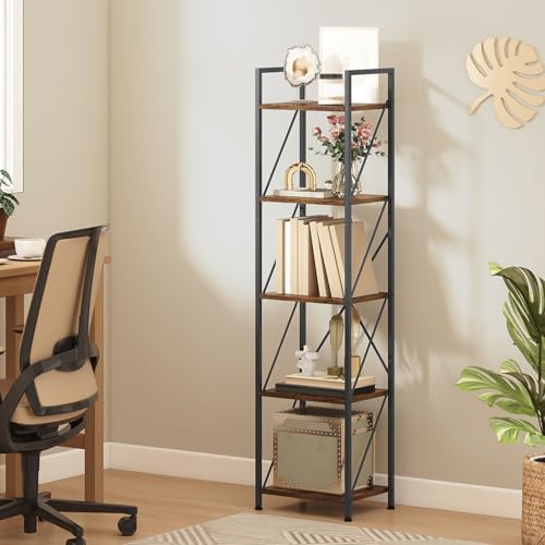 YITAHOME Bücherregal, Industrielles Standregal mit 5 Ablagen, Regal aus Holz und Metall, 40 x 30 x 158 cm Freistehendes Regal, Holzregal Lagerregal für Schlafzimmer, Wohnzimmer, Heimbüro, Vintagebraun von YITAHOME