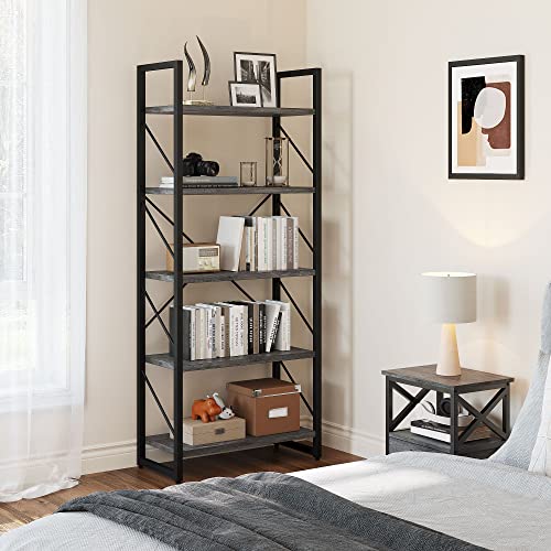 YITAHOME Bücherregal, Regal mit 5 Ebenen, Standregal, Büroregal, freistehend, Dekoregal, zur Präsentation, modern, Bücherregale für Wohnzimmer, Schlafzimmer, Büro (grau) von YITAHOME