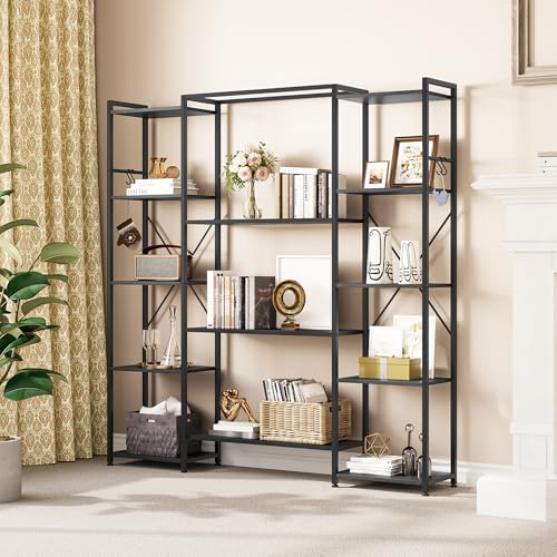 YITAHOME Industrielles Bücherregal Mit 13 Regalen, Standregal Aus Holz Und Metallrahmen, Präsentationsregal Für Wohnzimmer, Heimbüro, Schwarz YITAHOME Industrielles Bücherregal Mit 13 Regalen, Standregal Aus Holz Und Metallrahmen, Präsentationsregal Für Wohnzimmer, Heimbüro, Schwarz von YITAHOME