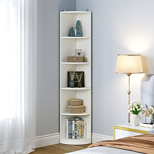 YITAHOME Bücherregal Weiß, 5-stöckiges Eckregal 30x30x180cm, Bücherregale Holz, offene Aufbewahrung, Bücherregale für Wohnzimmer, Heimbüro, Eckregal Freistehend (weiß) von YITAHOME