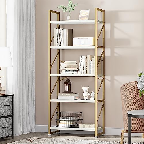 YITAHOME Bücherregal mit 5 Ebenen, Industrielles Standregal Aufbewahrungsregale für Wohnzimmer Bücher Schlafzimmer Büro Küche Zeitschriften, Golden von YITAHOME