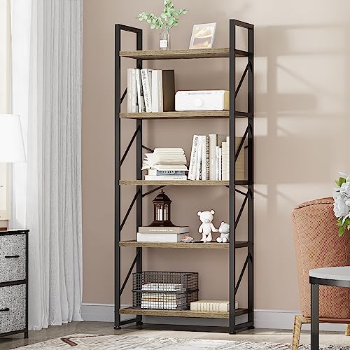 YITAHOME Bücherregal mit 5 Ebenen, Industrielles Standregal Aufbewahrungsregale für Wohnzimmer Bücher Schlafzimmer Büro Küche Zeitschriften, Grau von YITAHOME