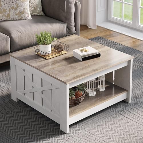 YITAHOME Couchtisch, Quadratischer Wohnzimmertisch 2-stöckiger, Couchtisch mit Stauraum für Couch Schlafzimmer,Stabiler Metallrahmen 80x80x45cm von YITAHOME