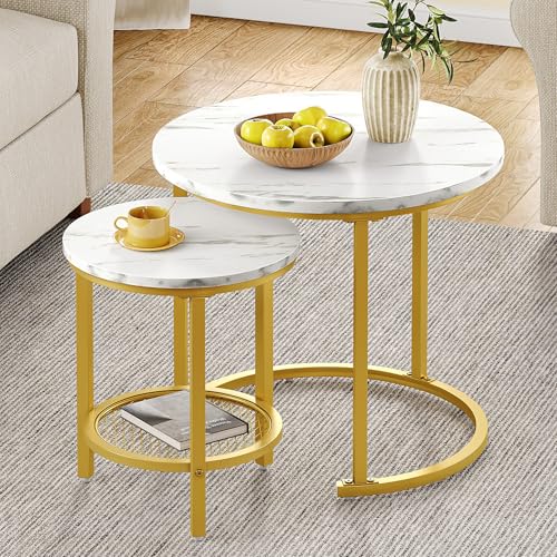 YITAHOME Couchtisch 2er Set Rund, Wohnzimmertisch Modern mit Stauraum, Beistelltisch 2er Set Stapelbar mit Holzplatte und Metallrahmen, Couch Tisch Wohnzimmer Heimbüro YITAHOME Couchtisch 2er Set Rund, Wohnzimmertisch Modern mit Stauraum, Beistelltisch 2er Set Stapelbar mit Holzplatte und Metallrahmen, Couch Tisch Wohnzimmer Heimbüro von YITAHOME