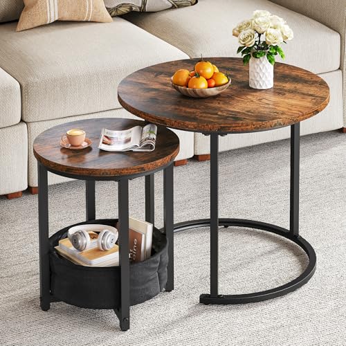YITAHOME Couchtisch 2er Set Rund, Wohnzimmertisch Modern mit Stofftasche zur Stauraum, Beistelltisch 2er Set Stapelbar mit Holzplatte und Metallrahmen, Couch Tisch Wohnzimmer Heimbüro YITAHOME Couchtisch 2er Set Rund, Wohnzimmertisch Modern mit Stofftasche zur Stauraum, Beistelltisch 2er Set Stapelbar mit Holzplatte und Metallrahmen, Couch Tisch Wohnzimmer Heimbüro von YITAHOME