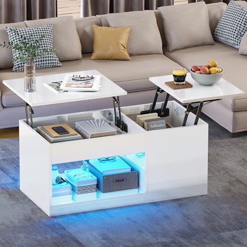 YITAHOME Couchtisch Höhenverstellbar, Couchtisch Hochglanz mit Hebeplatte, Wohnzimmertisch mit verstecktem Ablagefach und LED Beleuchtung Modern, Beistelltisch mit Stauraum für Home Office YITAHOME Couchtisch Höhenverstellbar, Couchtisch Hochglanz mit Hebeplatte, Wohnzimmertisch mit verstecktem Ablagefach und LED Beleuchtung Modern, Beistelltisch mit Stauraum für Home Office von YITAHOME