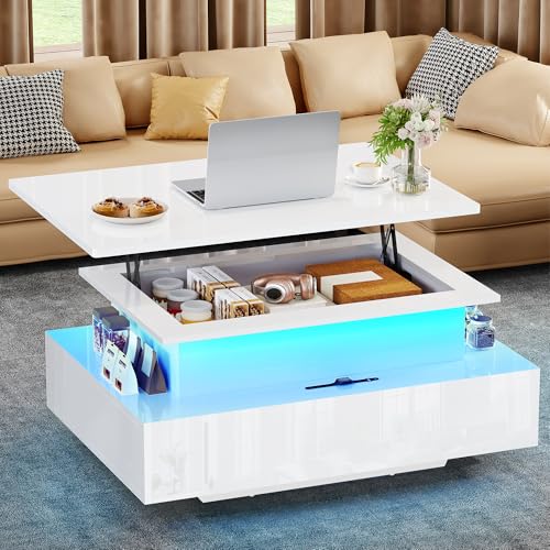 YITAHOME Couchtisch Höhenverstellbar, Wohnzimmertisch Hochglanz mit Hebeplatte,Couch Tisch Wohnzimmer mit 16-Farbiger LED Modern and 2 Schubladen YITAHOME Couchtisch Höhenverstellbar, Wohnzimmertisch Hochglanz mit Hebeplatte,Couch Tisch Wohnzimmer mit 16-Farbiger LED Modern and 2 Schubladen von YITAHOME