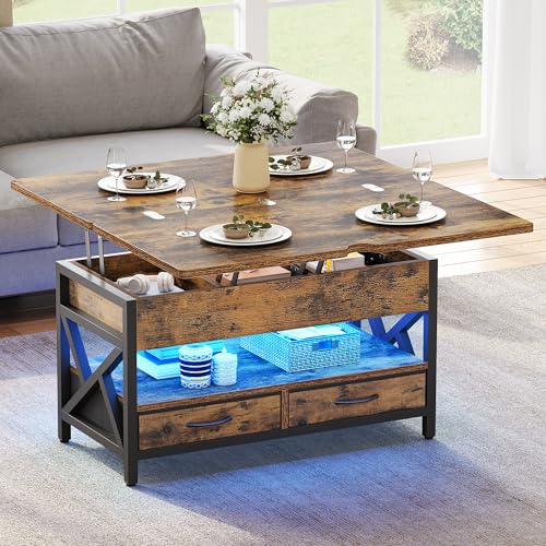 YITAHOME Couchtisch Höhenverstellbar, Wohnzimmertisch mit Schublade und LED, Couchtische mit Verstecktem, Kaffeetisch Fach Umwandelbar in Esstisch 90X50X51.5CM YITAHOME Couchtisch Höhenverstellbar, Wohnzimmertisch mit Schublade und LED, Couchtische mit Verstecktem, Kaffeetisch Fach Umwandelbar in Esstisch 90X50X51.5CM von YITAHOME