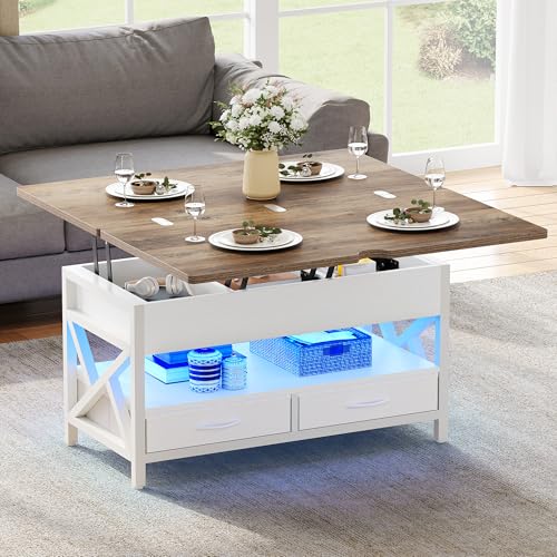 YITAHOME Couchtisch Höhenverstellbar, Wohnzimmertisch mit Schublade und LED, Couchtische mit Verstecktem, Kaffeetisch Fach Umwandelbar in Esstisch 90X50X51.5CM YITAHOME Couchtisch Höhenverstellbar, Wohnzimmertisch mit Schublade und LED, Couchtische mit Verstecktem, Kaffeetisch Fach Umwandelbar in Esstisch 90X50X51.5CM von YITAHOME