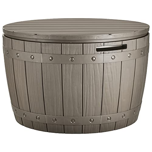 YITAHOME 127 Liter Kissenbox Wasserdicht, Abschließbarem Outdoor Gartenbox, Rund Garten Auflagenbox Wetterfest Garten Aufbewahrungsbox mit Seitengriffen für Gartengeräten Poolzubehör, Hellbraun von YITAHOME