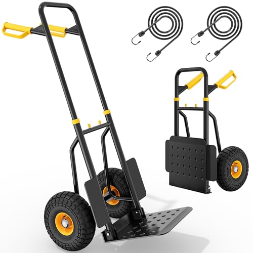 YITAHOME Faltbarer Sackkarre mit 2X Großen Industrierädern, Höhenverstellbarer Stahl Rahmen mit Stark Greifenden Leisen Rädern, 150 kg Kapazität Inkl. 2X Gummiseil von YITAHOME