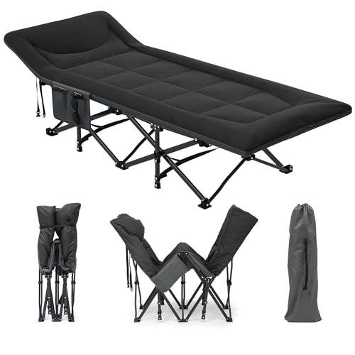 YITAHOME Feldbett Klappbar für Erwachsene, Robustes Campingbett mit Einer Traglast von 260 kg, Starkes Gestell mit Dickeren Rohren, Feldbett mit Tragetasche für Reisen/Büro/Outdoor, Schwarz von YITAHOME