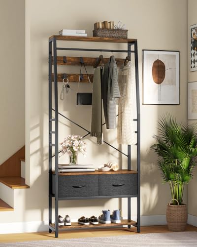 YITAHOME Garderobenregal mit Schuhschrank, freistehender Dielenbaum mit Bank und 2 klappbaren Schubladen, Industriegarderobe mit 8 Haken für Flur Wohnzimmer Schlafzimmer, Metallrahmen, rustikal braun YITAHOME Garderobenregal mit Schuhschrank, freistehender Dielenbaum mit Bank und 2 klappbaren Schubladen, Industriegarderobe mit 8 Haken für Flur Wohnzimmer Schlafzimmer, Metallrahmen, rustikal braun von YITAHOME
