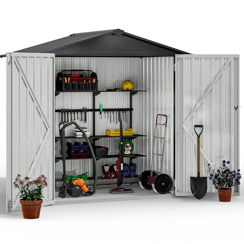 YITAHOME Gartenhaus, abschließbar, verzinktes Metall, Outdoor-Schuppen, wasserdicht, mit 4 Lüftungsschlitzen für Fahrrad, Werkzeug, Rasenmäher, Dunkelgrau, 171 x 118 x 184 cm von YITAHOME