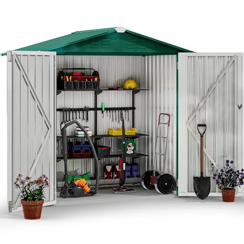 YITAHOME Gartenhaus, abschließbar, verzinktes Metall, Outdoor-Schuppen, wasserdicht, mit 4 Lüftungsschlitzen für Fahrrad, Werkzeug, Rasenmäher, Grün, 171 x 118 x 184 cm von YITAHOME