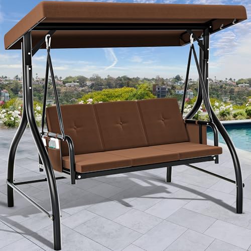 YITAHOME Hollywoodschaukel, 3-Sitzer Gartenschaukel mit Liegefunktion mit Verstellbarem Baldachin und Abnehmbarem Kissen, Geeignet für Erwachsene im Garten, Pool, Balkon, Braun YITAHOME Hollywoodschaukel, 3-Sitzer Gartenschaukel mit Liegefunktion mit Verstellbarem Baldachin und Abnehmbarem Kissen, Geeignet für Erwachsene im Garten, Pool, Balkon, Braun von YITAHOME