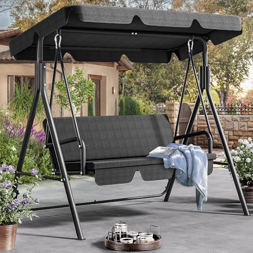 YITAHOME Hollywoodschaukeln mit Liegefunktion, Outdoor Hollywoodschaukel 3 Sitzer, 270KG Belastbar, Gartenschaukel mit Sonnendach & Abnehmbarem Kissen für Erwachsene, 170x110x153cm, Schwarz YITAHOME Hollywoodschaukeln mit Liegefunktion, Outdoor Hollywoodschaukel 3 Sitzer, 270KG Belastbar, Gartenschaukel mit Sonnendach & Abnehmbarem Kissen für Erwachsene, 170x110x153cm, Schwarz von YITAHOME