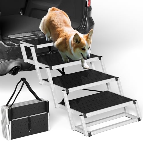 YITAHOME Hundetreppe Auto mit 4 Verbreiterten Stufen, Leichte Hundeautorampe für große Hunde, Tragbare und Faltbare Haustiertreppe, Hundetreppe mit Aluminiumrahmen für Autos, SUV, Hochbett, 200 LBS von YITAHOME