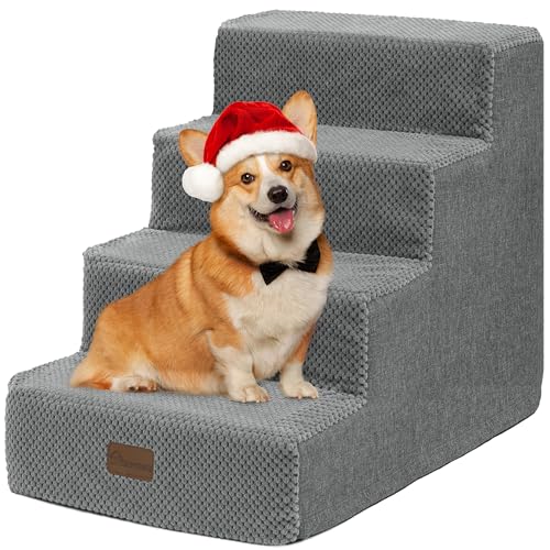 YITAHOME Hundetreppe für Bett und Sofa, 4-stufige Haustiertreppe, Hundetreppe mit waschbarem Bezug, Grau von YITAHOME