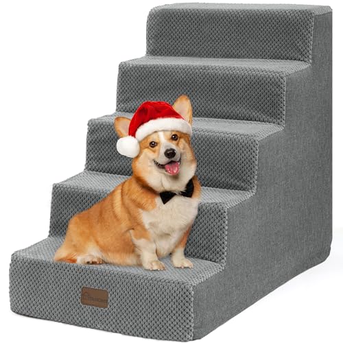 YITAHOME Hundetreppe für Bett und Sofa, 5-stufige Haustiertreppe, Hundetreppe mit waschbarem Bezug, Grau von YITAHOME