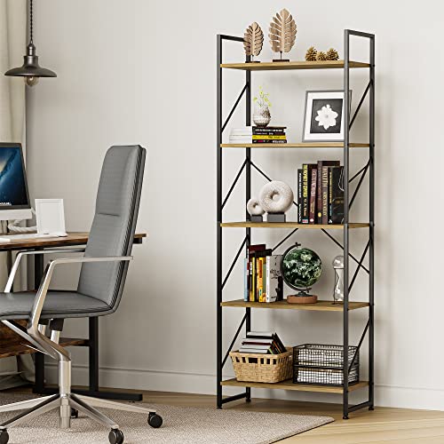 YITAHOME Bücherregal mit 5 Ebenen，Industrielles Standregal Aufbewahrungsregale für Wohnzimmer Bücher Schlafzimmer Büro Küche Zeitschriften,60 x 30 x 158 cm von YITAHOME