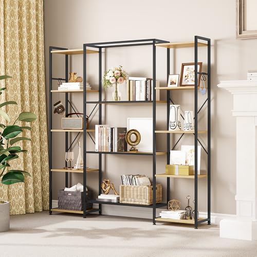 YITAHOME Industrielles Bücherregal Mit 13 Regalen, Standregal Aus Holz Und Metallrahmen, Präsentationsregal Für Wohnzimmer, Heimbüro, Holzfarbe YITAHOME Industrielles Bücherregal Mit 13 Regalen, Standregal Aus Holz Und Metallrahmen, Präsentationsregal Für Wohnzimmer, Heimbüro, Holzfarbe von YITAHOME