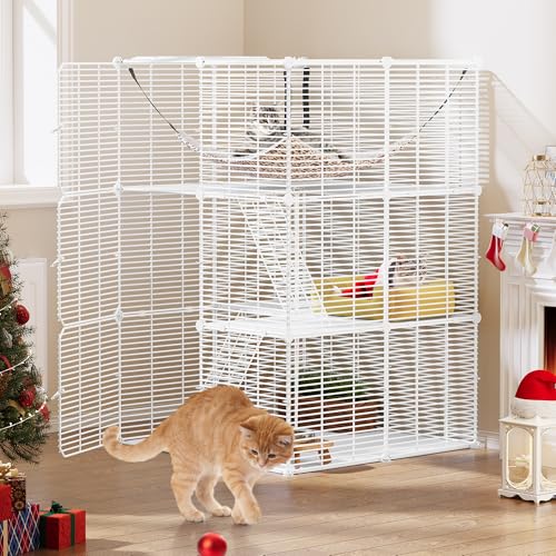 YITAHOME Katzenkäfig für den Innenbereich, 3-stöckig Katzengehege, DIY-Katzenlaufstall mit dichtem Metalldraht, Katzenhütte mit extra großer Hängematte für 1–2 Katzen, Chinchilla, 72x72x107cm, Weiß YITAHOME Katzenkäfig für den Innenbereich, 3-stöckig Katzengehege, DIY-Katzenlaufstall mit dichtem Metalldraht, Katzenhütte mit extra großer Hängematte für 1–2 Katzen, Chinchilla, 72x72x107cm, Weiß von YITAHOME