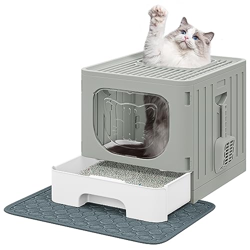 YITAHOME Katzenklo mit Deckel, große geschlossene Katzentoilette, haubenartiges geruchloses Anti-Spritz-Katzenklo mit Schubladen-Abfallwanne, Streuschaufel, Faltbare Katzentoilette mit Haube von YITAHOME