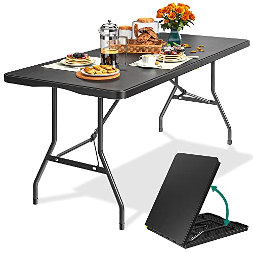 YITAHOME Klapptisch mit Tragegriff, Gartentisch Wetterfest, Klappbarer Campingtisch, Tapeziertisch Klappbar Buffettisch für Outdoor Party Strand BBQ, 180 x 75 x 74cm, Schwarz von YITAHOME