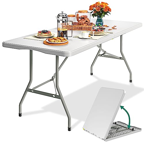 YITAHOME Klapptisch mit Tragegriff, Gartentisch Wetterfest, Klappbarer Campingtisch, Tapeziertisch Klappbar Buffettisch für Outdoor Party Strand BBQ, 180 x 75 x 74cm, Weiß von YITAHOME