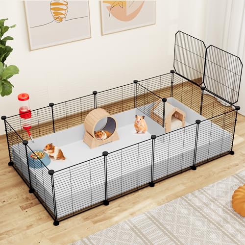 YITAHOME Kleintierkäfig-Laufstall, Kaninchen-Meerschweinchen-Käfig-Laufstall mit wasserdichter Kunststoffauskleidung, Metall-Laufstall für Hamster, Lebensraumzaun mit DIY 24-teiligen Paneelen von YITAHOME