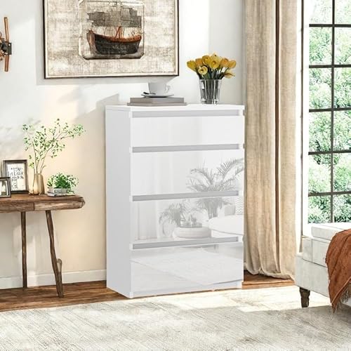 YITAHOME Kommode, 4 Schubladen, zeitgenössischer Hochglanz, stabil und sicher, für Schlafzimmermöbel, 92 x 33 x 60 cm, Weiss YITAHOME Kommode, 4 Schubladen, zeitgenössischer Hochglanz, stabil und sicher, für Schlafzimmermöbel, 92 x 33 x 60 cm, Weiss von YITAHOME