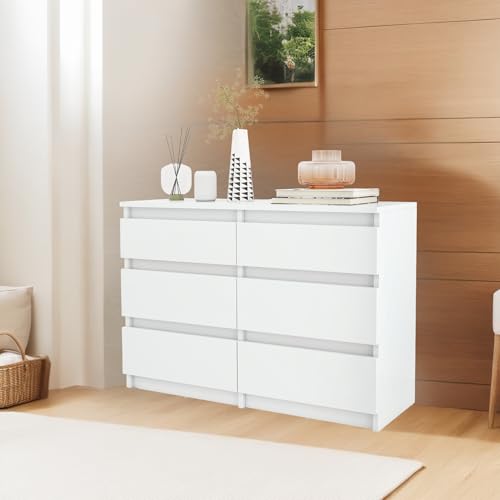YITAHOME Kommode, 6 Schubladen Schlafzimmerschrank, modernes Möbel 100x30x70cm, stabil & sicher, aus Holz, mit Laufschienen, Weiß von YITAHOME